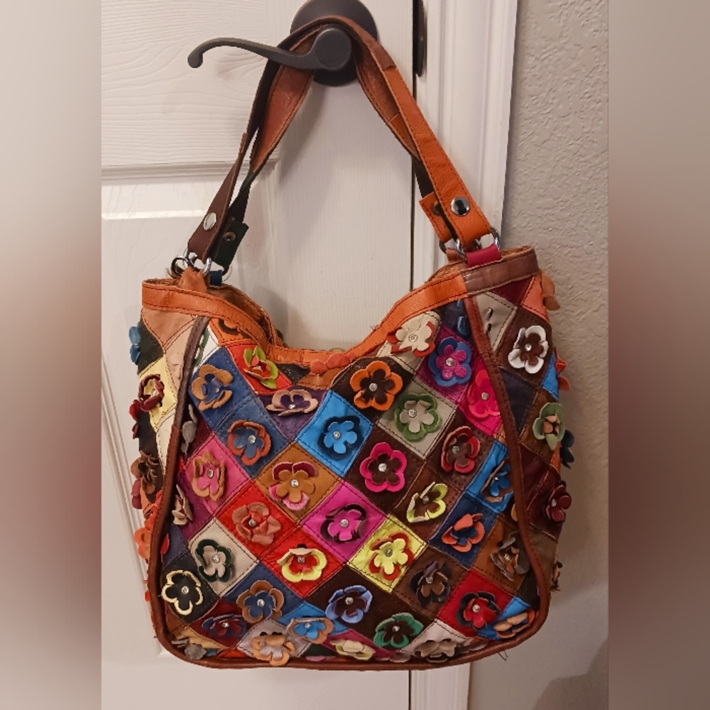 Ameri Leather Flower Power Rhibestone Boho Hippie… - image 1